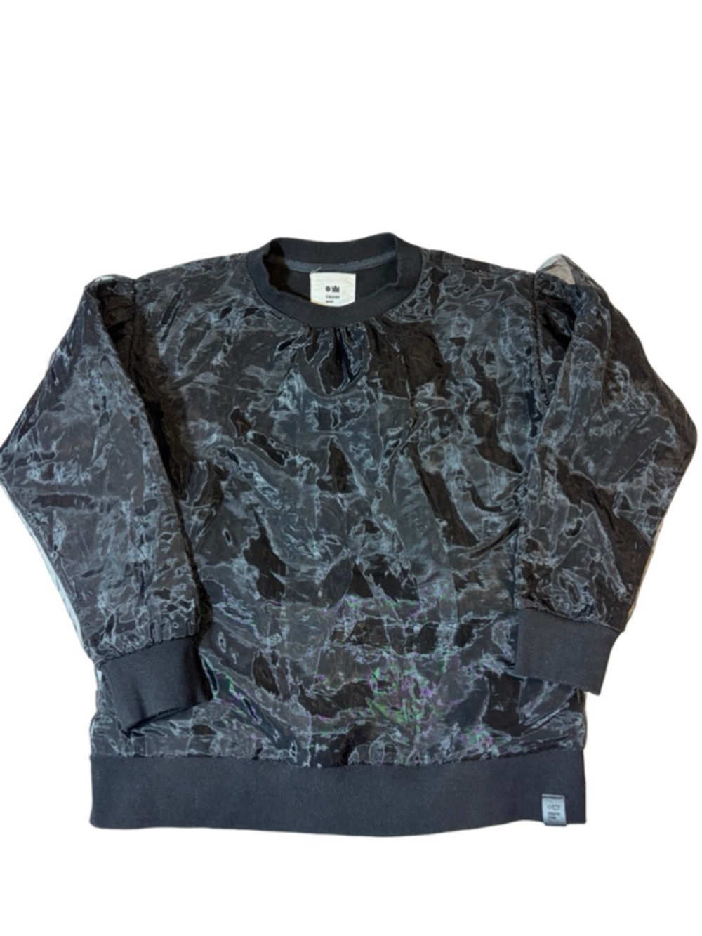 Omami Mini Sheer Sleeve Sweatshirt Black Marble Girls US 12 Avant Garde